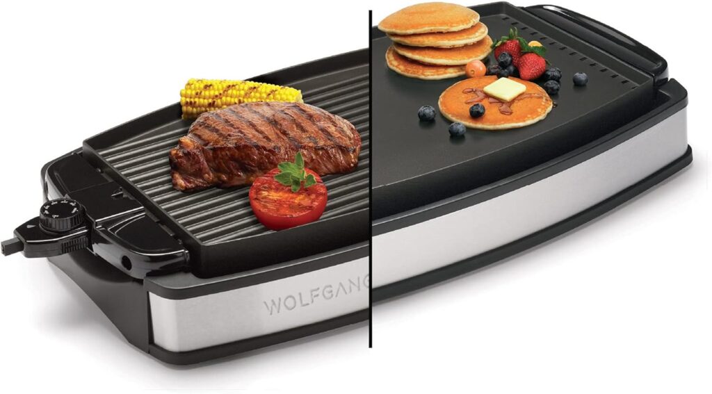 Wolfgang Puck XL Reversible Grill Griddle, Oversized Removable Cooking Plate, Nonstick Coating, Dishwasher Safe, Heats Up to 400ºF, Stay Cool Handles