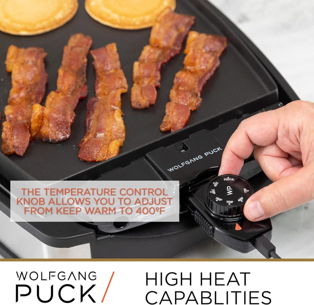 Wolfgang Puck XL Reversible Grill Griddle, Oversized Removable Cooking Plate, Nonstick Coating, Dishwasher Safe, Heats Up to 400ºF, Stay Cool Handles